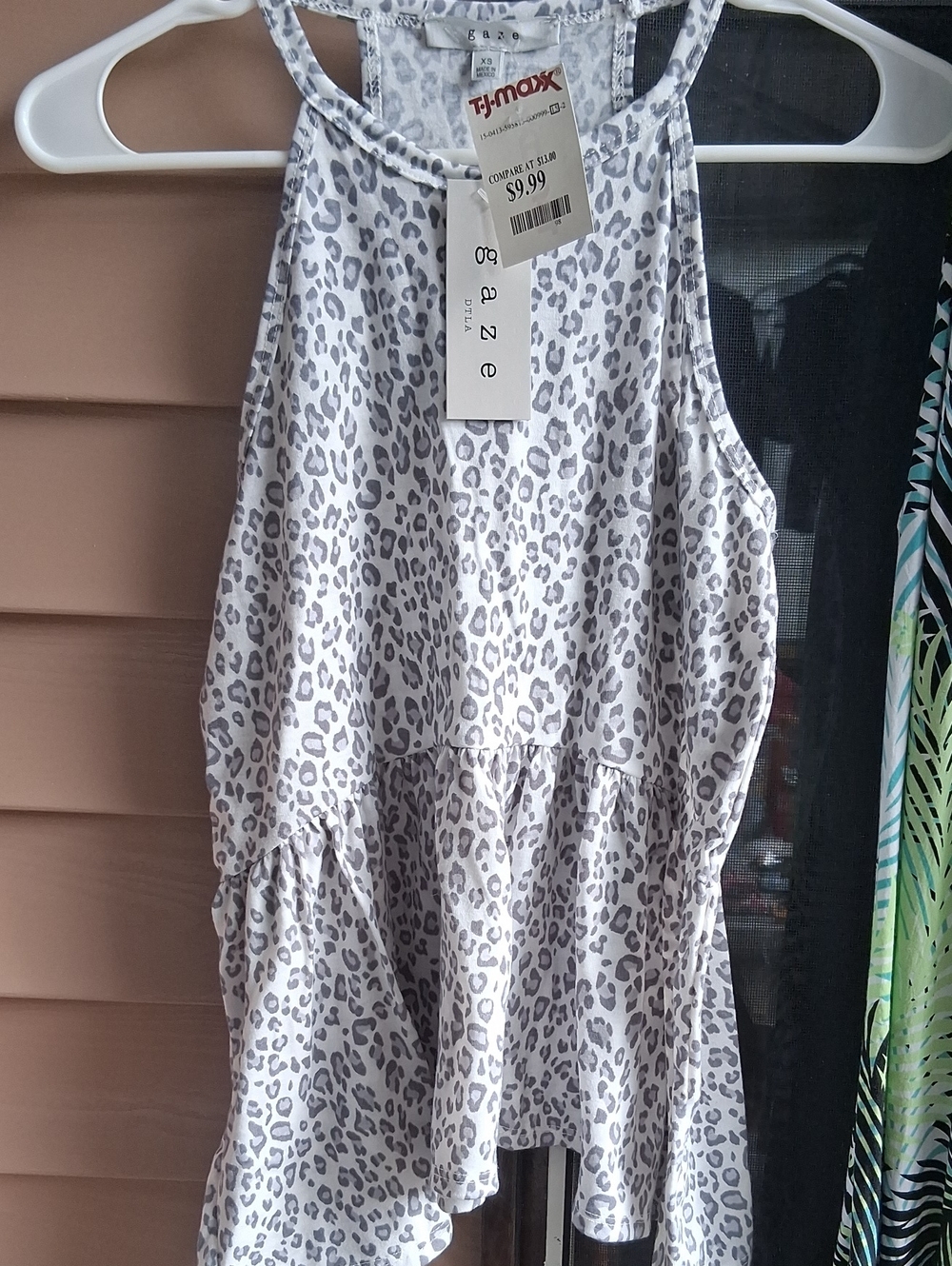 gaze White and Gray Leopard Print Peplum Tank